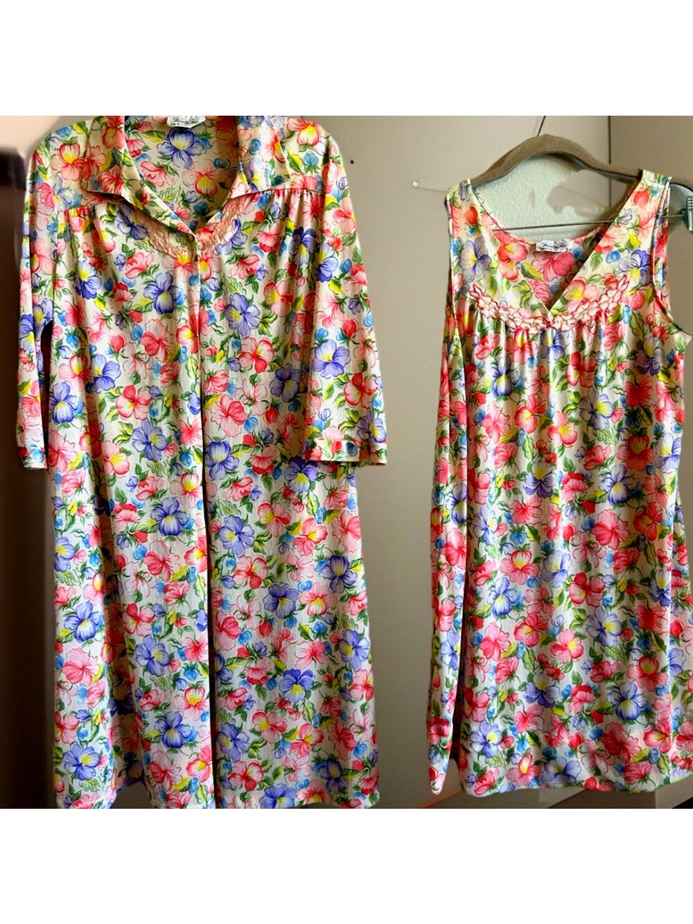 Vtg 60s floral Nightgown Robe Housecoat Set Vanity Fair grandma fairy RARE S-M